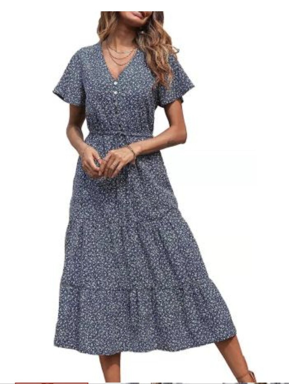 PrettyGarden Floral Midi Dress in Blue & Beige Size Medium